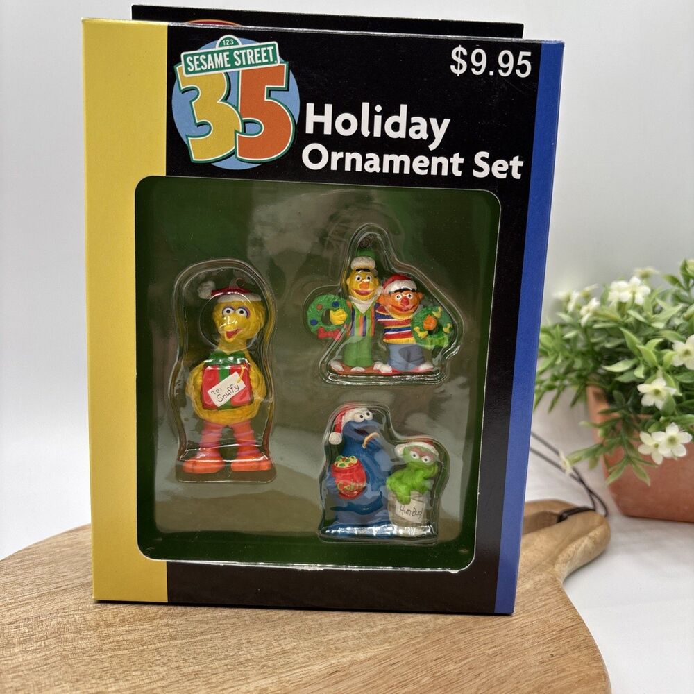 Sesame Street 35 Christmas Holiday Ornament 3pc Set 2004 NEW Heirloom collection
